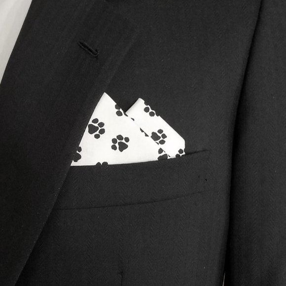 New - Paw Prints Cotton Pre-Folded Pocket Square Handkerchief Insert - Picture 1 of 6